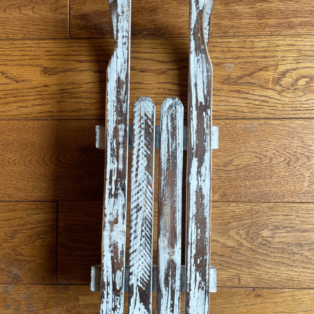 Wood Wooden Christmas Winter Holiday Farmhouse White Rustic Sled Decor 17”x6"x4"